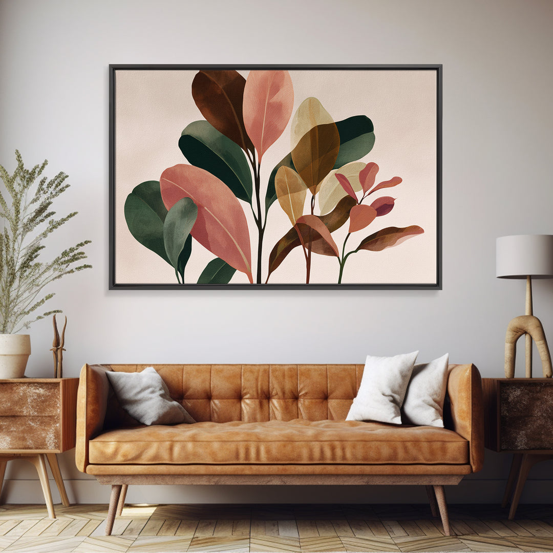 Soft Pink Brown Abstract Leaves Wall Art, Botanical Modern Art Print, Midcentury Home Decor For Bedroom Or Living Room Decor