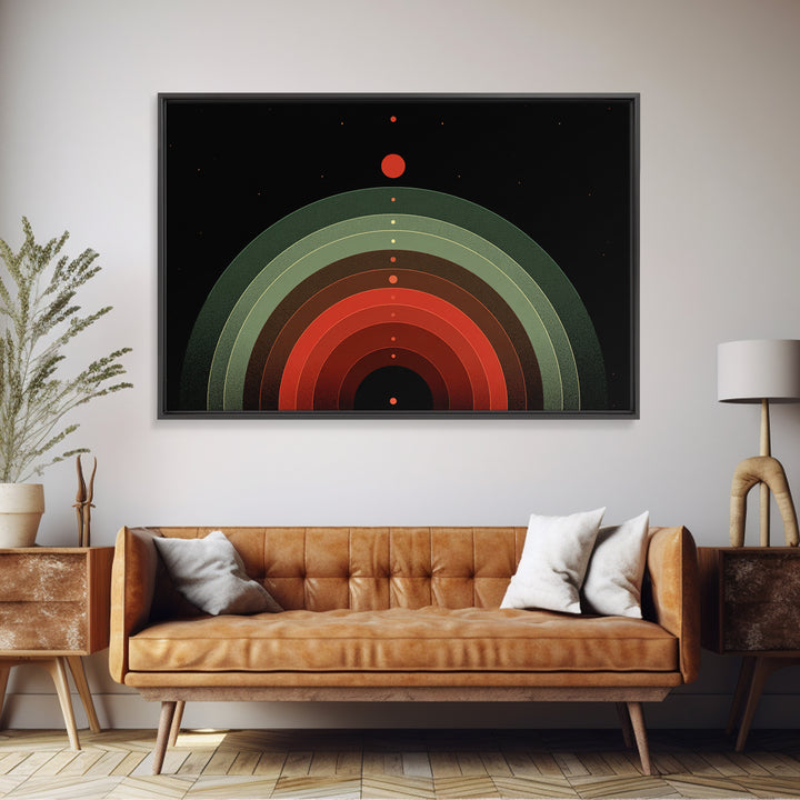 Red Planet Arc Canvas Print, Midcentury Modern Abstract Art, Atomic Geometric Wall Decor, Space Retro Poster For Home Decor