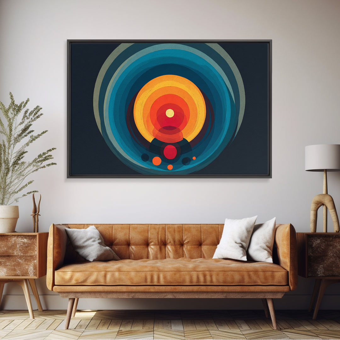 Teal Orange Circular Target Wall Art, Midcentury Modern Geometric Abstract, Bold Modern Decor, Retro Canvas Print For Office