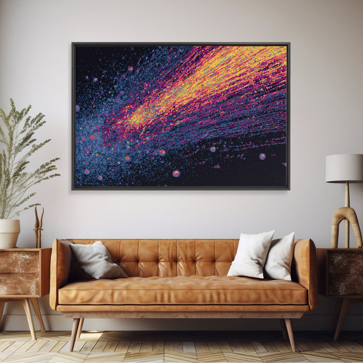 Magenta Gold Comet Trail Across Deep Space Wall Art, Modern Abstract Art Print, Cosmic Retro Poster, Colorful Home Decor