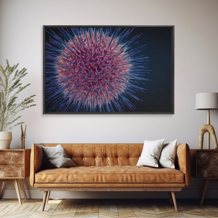 Colorful Spiky Sphere Wall Art, Modern Abstract Art Print, Cosmic Botanical Poster, Blue Pink Home Decor, Statement Canvas Style