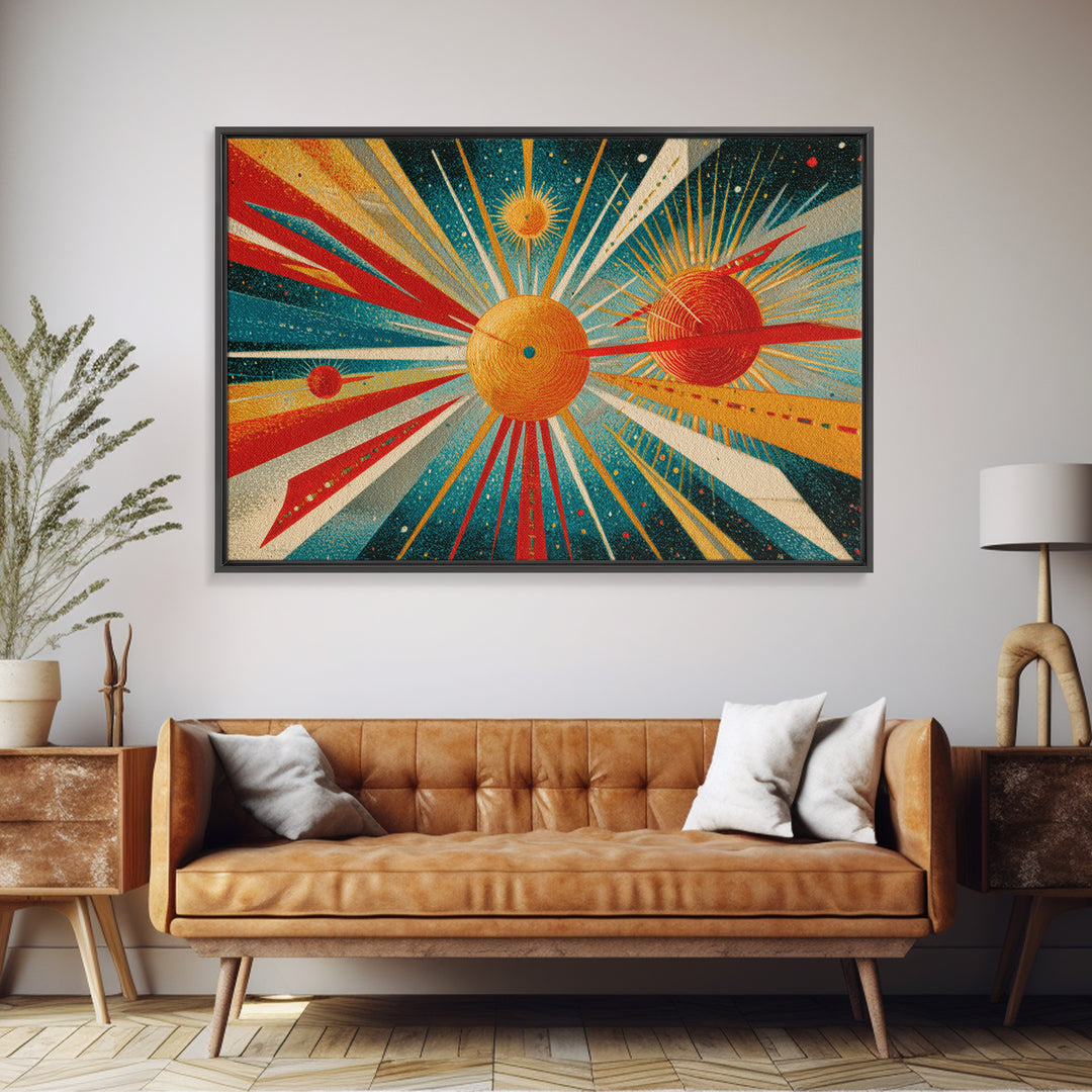 Retro Planetary Orbit Wall Art, Mid Century Modern Art Print, Atomic Space Poster, Orange Teal Geometric Decor, Cosmic Retro Art