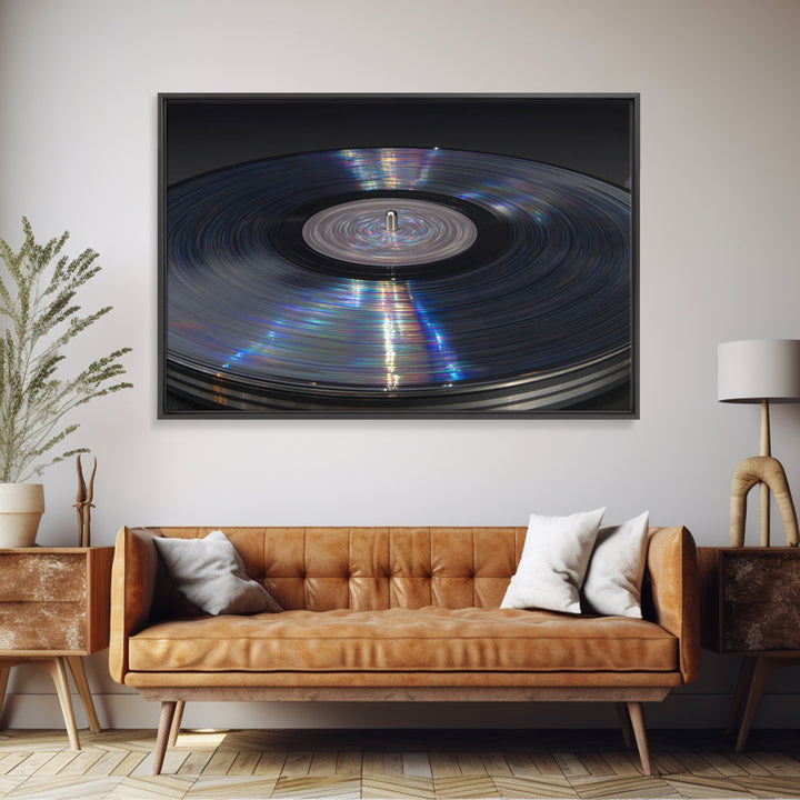 Iridescent Vinyl Record Macro Wall Art, Modern Music Photography Print, Retro Turntable Decor, Minimal Black Home Decor