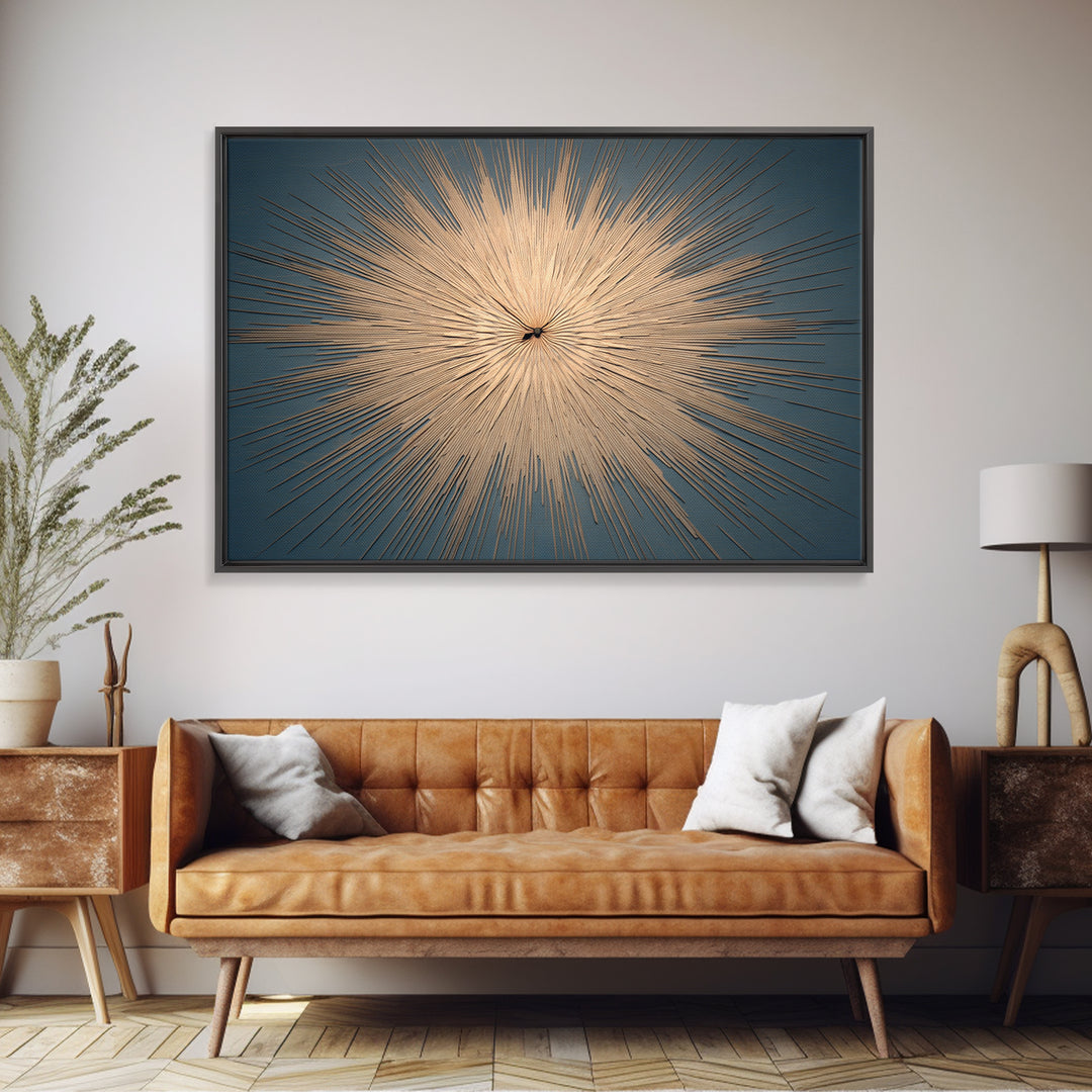 Gold Atomic Sunburst Clock On Teal Wall Art, Mid Century Modern Decor, Retro Modern Poster, MCM Living Room Art Print, Home Decor
