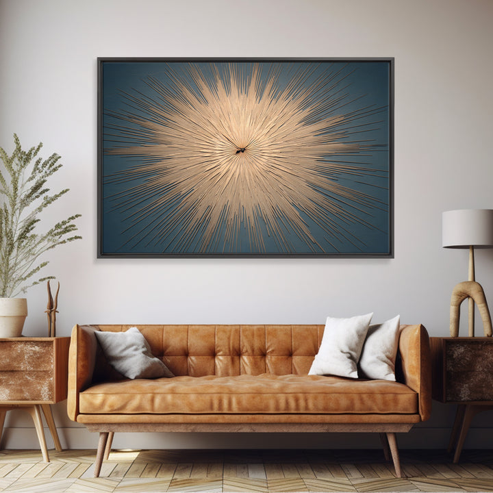 Gold Atomic Sunburst Clock On Teal Wall Art, Mid Century Modern Decor, Retro Modern Poster, MCM Living Room Art Print, Home Decor