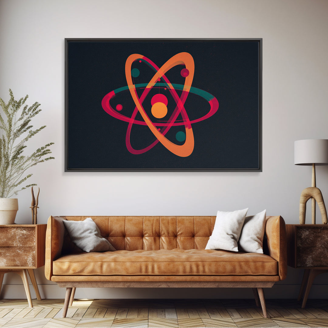 Retro Atomic Orbit On Black Canvas Print, Midcentury Modern Art, Space Abstract Art, MCM Wall Decor For Home Office Or Den