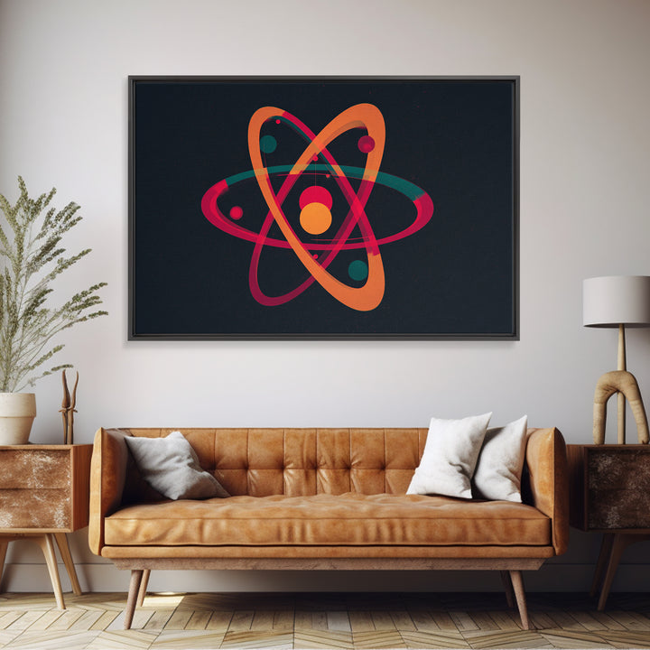 Retro Atomic Orbit On Black Canvas Print, Midcentury Modern Art, Space Abstract Art, MCM Wall Decor For Home Office Or Den