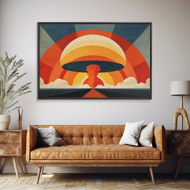 Retro UFO Mushroom Cloud Canvas Print, Midcentury Sun Poster, Atomic MCM Wall Decor, Orange Geometric Modern Art, Sci Fi Wall Art