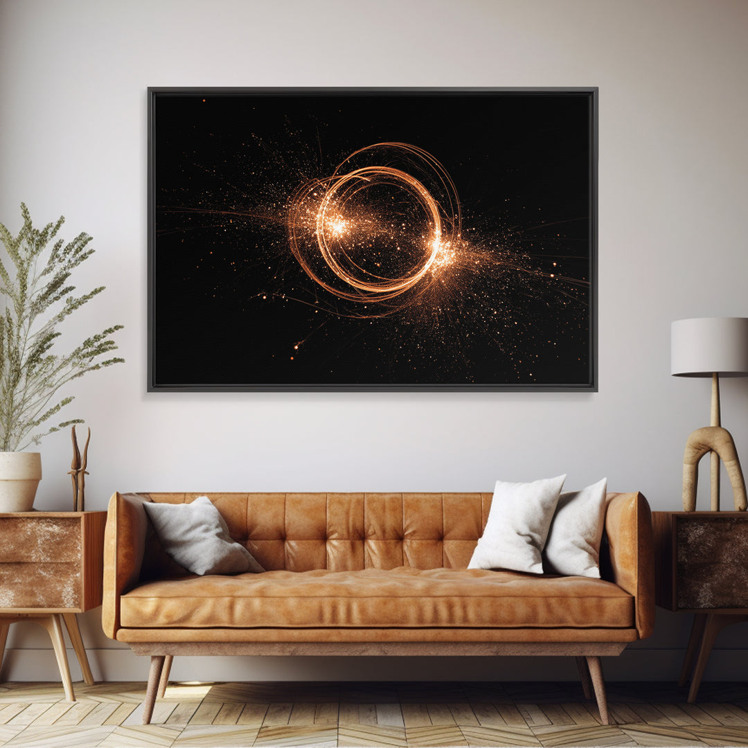 Orange Cosmic Energy Ring Wall Art, Modern Abstract Art Print, Space Abstract Art, Retro Wall Decor, Framed Canvas Print