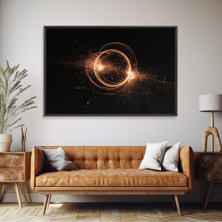 Orange Cosmic Energy Ring Wall Art, Modern Abstract Art Print, Space Abstract Art, Retro Wall Decor, Framed Canvas Print