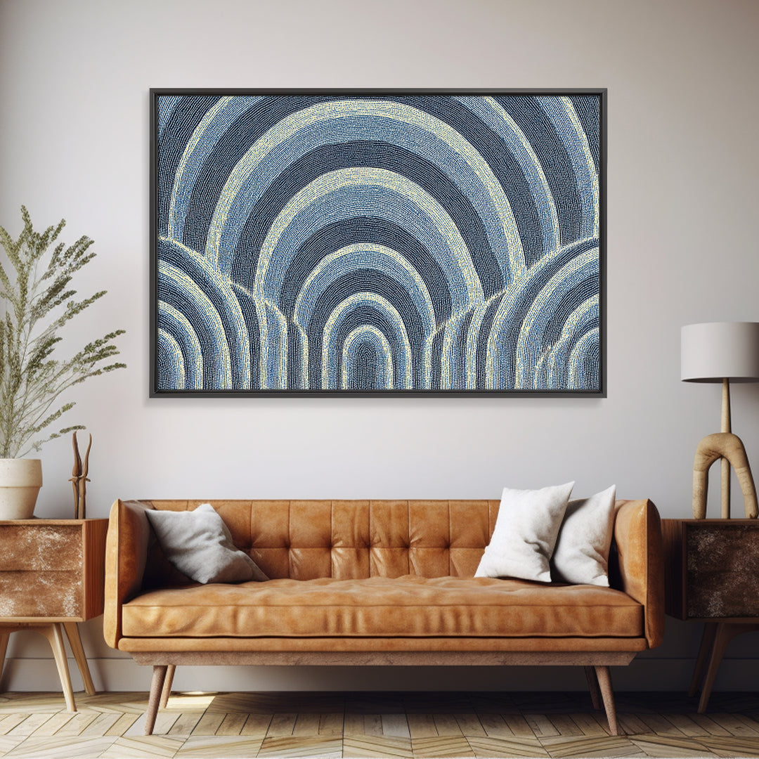 Blue Arched Concentric Lines Canvas Print, Modern Geometric Wall Art, Scandinavian Abstract Decor, Minimal MCM Poster Print