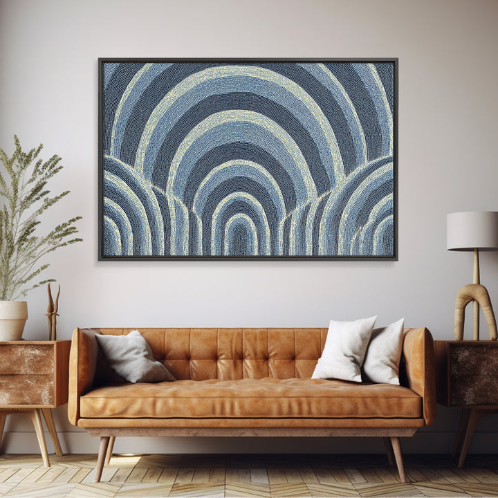 Blue Arched Concentric Lines Canvas Print, Modern Geometric Wall Art, Scandinavian Abstract Decor, Minimal MCM Poster Print