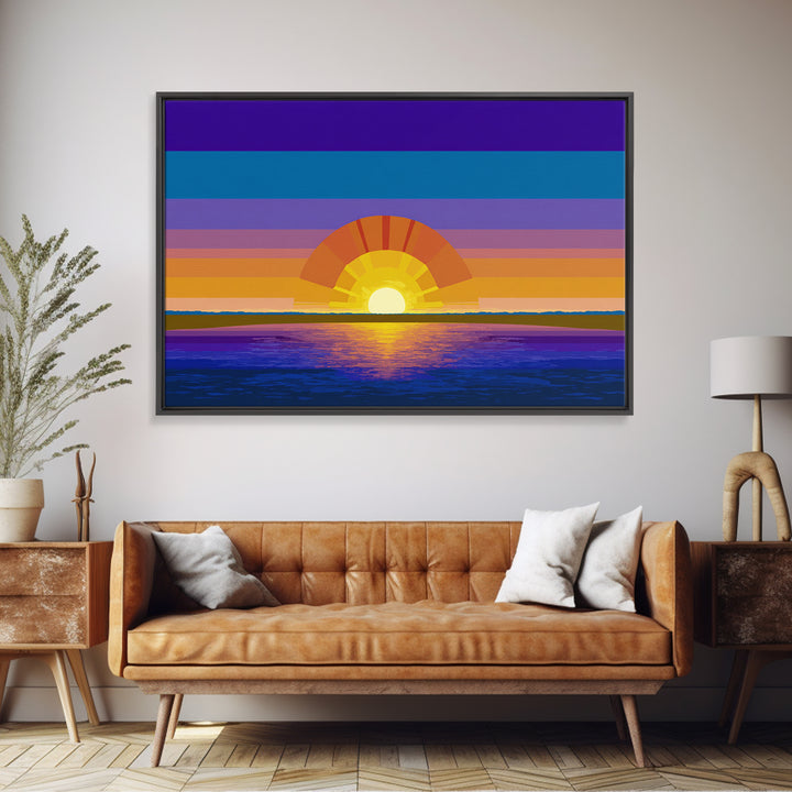 Geometric Ocean Sunset Wall Art, Midcentury Modern Art Print, Colorful Retro Wall Decor, Coastal Living Room Poster Gift