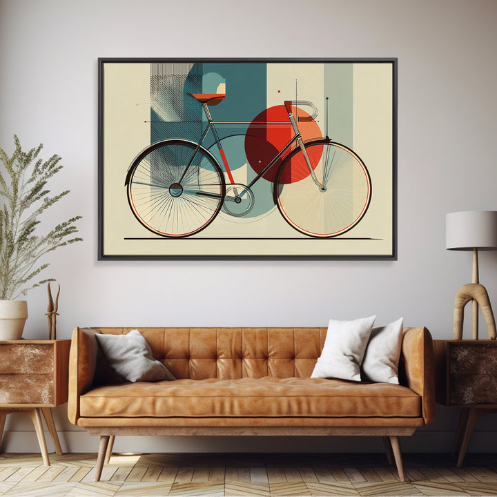 Abstract Bicycle Canvas Print, Midcentury Modern Wall Art, Geometric Bike Poster, Retro Home Decor For Cycling Lovers Gift