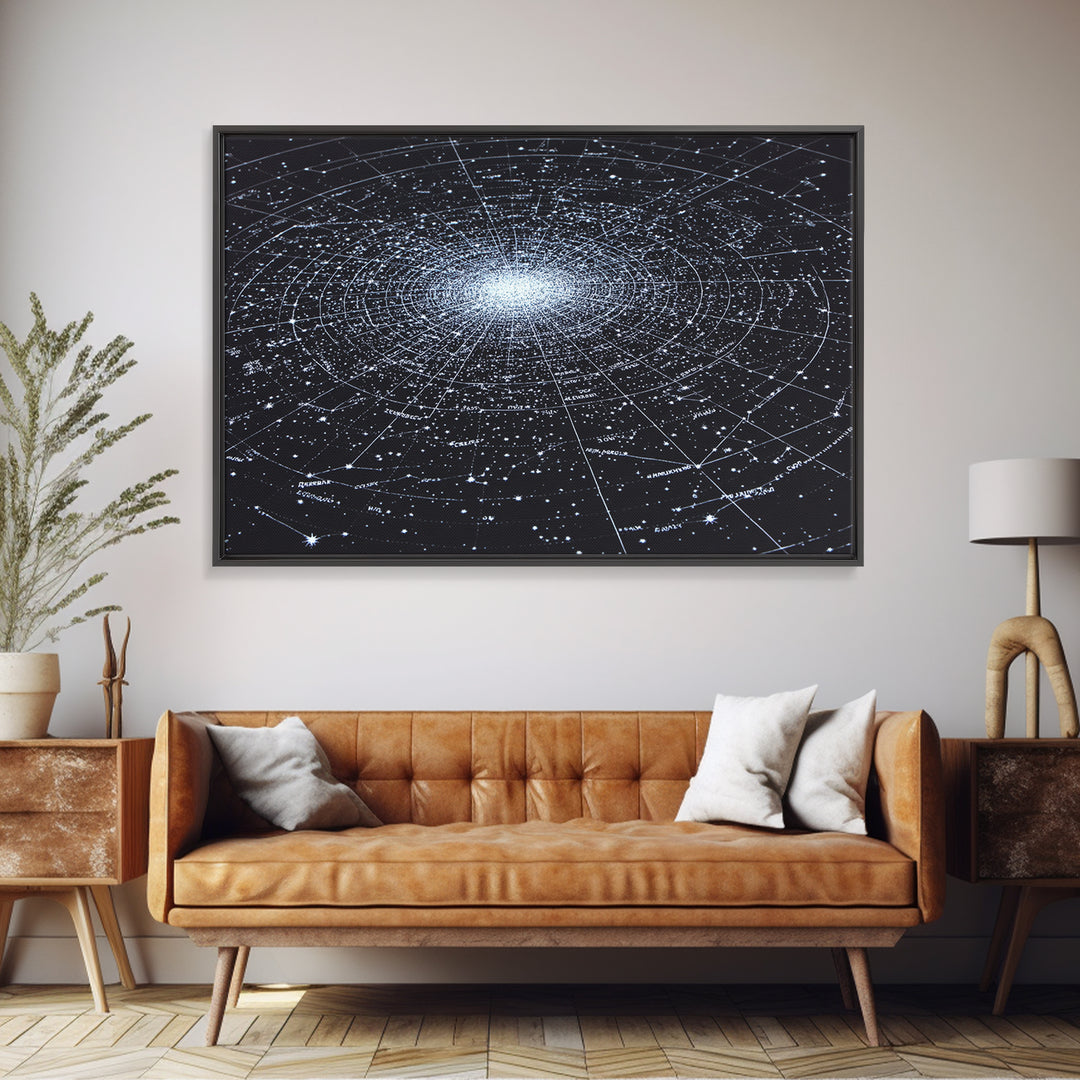 Radiant Galaxy Star Chart Wall Art, Deep Navy Constellation Map, Cosmic Astronomy Poster, Modern Space Decor Print For Bedroom