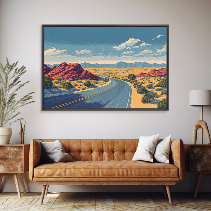 Red Rock Desert Highway Canvas Print, Midcentury Modern Art, Retro Travel Poster, Southwestern Decor, Scenic Wall Decor Gift