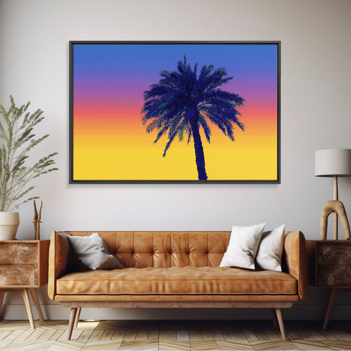 Vibrant Rainbow Palm Tree Wall Art, Mid Century Modern Canvas Print, Tropical Sunset Poster, Colorful Palm Springs Decor