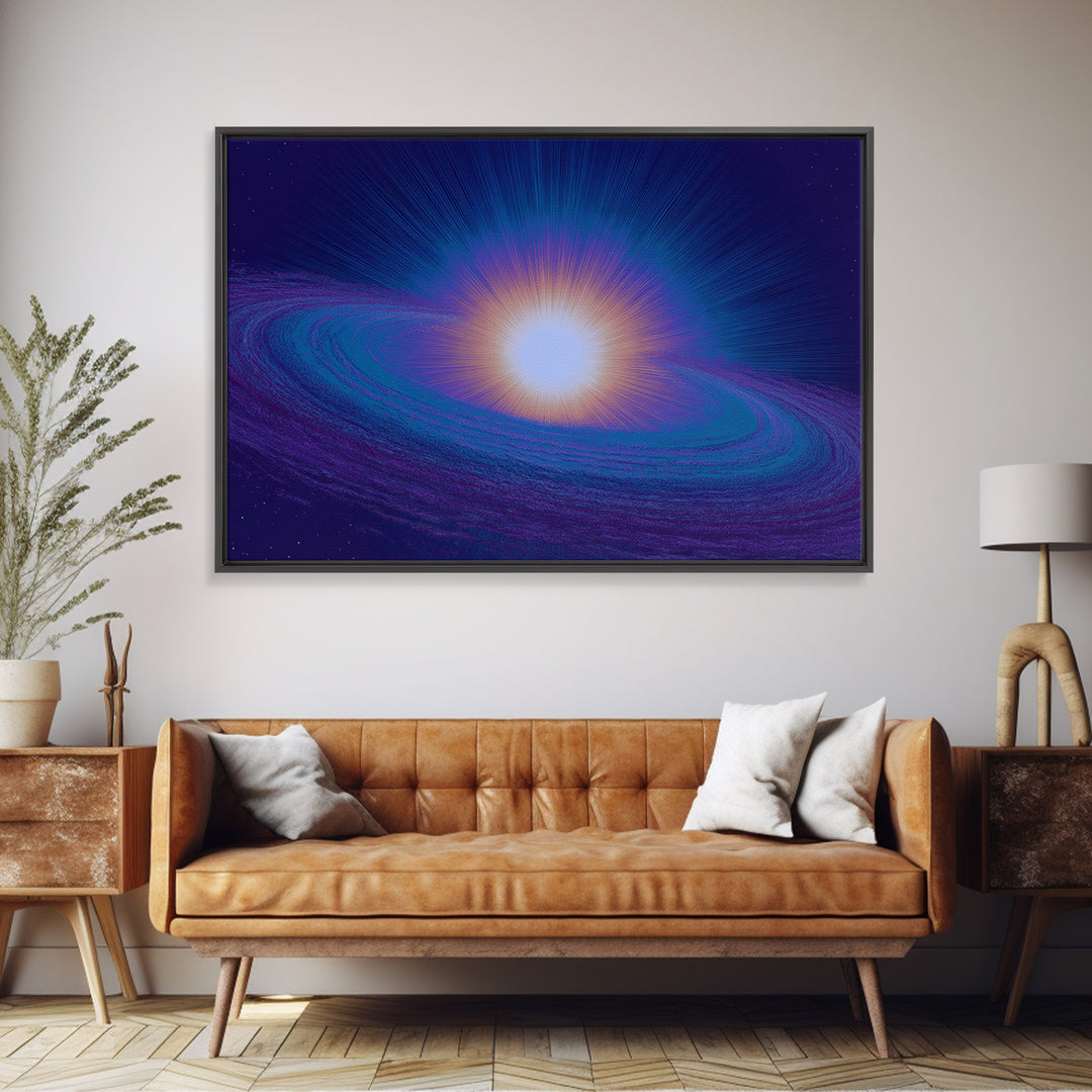 Radiant Cosmic Galaxy Ring Wall Art, Retro Sci Fi Space Poster, Blue Purple Modern Abstract Art, Mid Century Decor Print