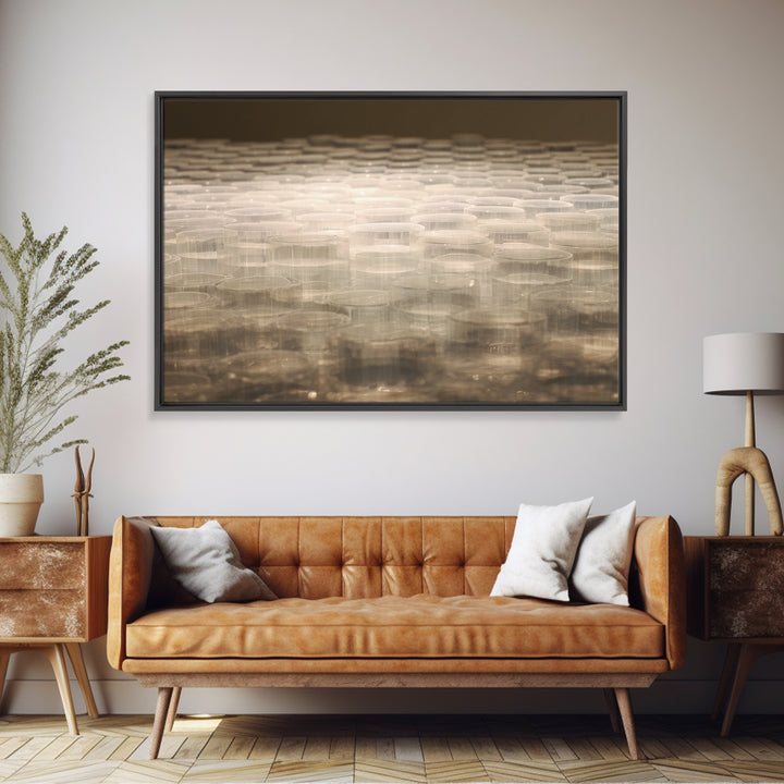 Translucent Neutral Circle Cell Abstract Wall Art, Modern Geometric Art Print, Beige Contemporary Home Office Decor Poster