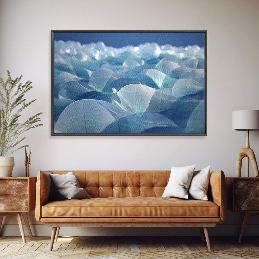 Blue Translucent Dome Landscape Abstract Canvas Print, Modern Wall Art, Cool Minimalist Ocean Ice Blue Bedroom Decor Poster