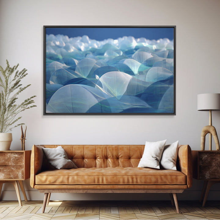 Blue Translucent Dome Landscape Abstract Canvas Print, Modern Wall Art, Cool Minimalist Ocean Ice Blue Bedroom Decor Poster