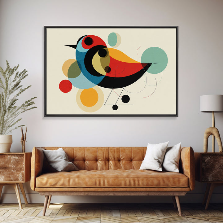 Abstract Midcentury Bird Wall Art, Colorful Circle Shapes Poster, Modern Geometric Art Print, Playful Retro Nursery Home Decor