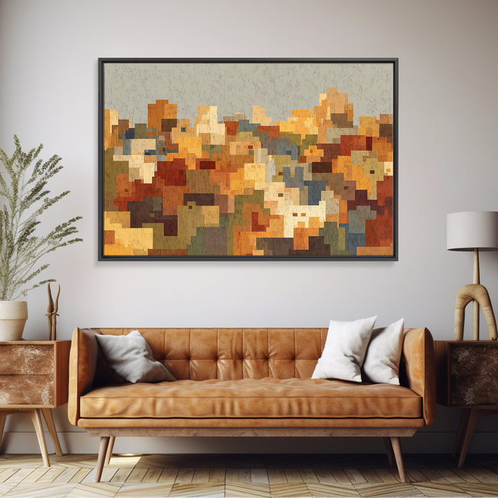 Warm Abstract City Blocks Wall Art, Mid Century Modern Decor, Geometric Urban Landscape Print, Colorful Home Office Poster