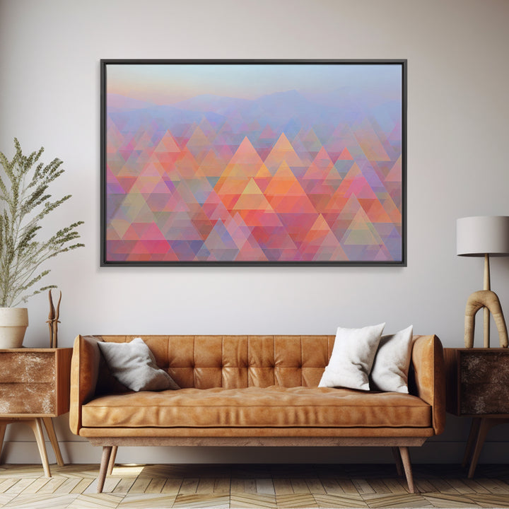 Pastel Triangle Mountain Landscape Wall Art, Geometric Abstract Art, Midcentury Modern Living Room Decor, Colorful Canvas Print