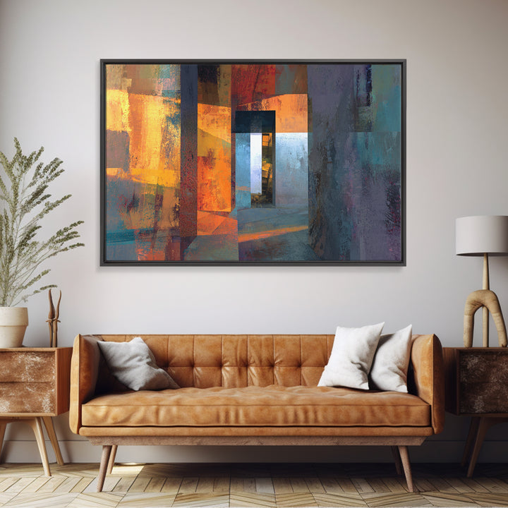 Orange Teal Abstract Doorway Wall Art, Midcentury Modern Art, Geometric Wall Decor, Modern Abstract Art, Living Room Decor