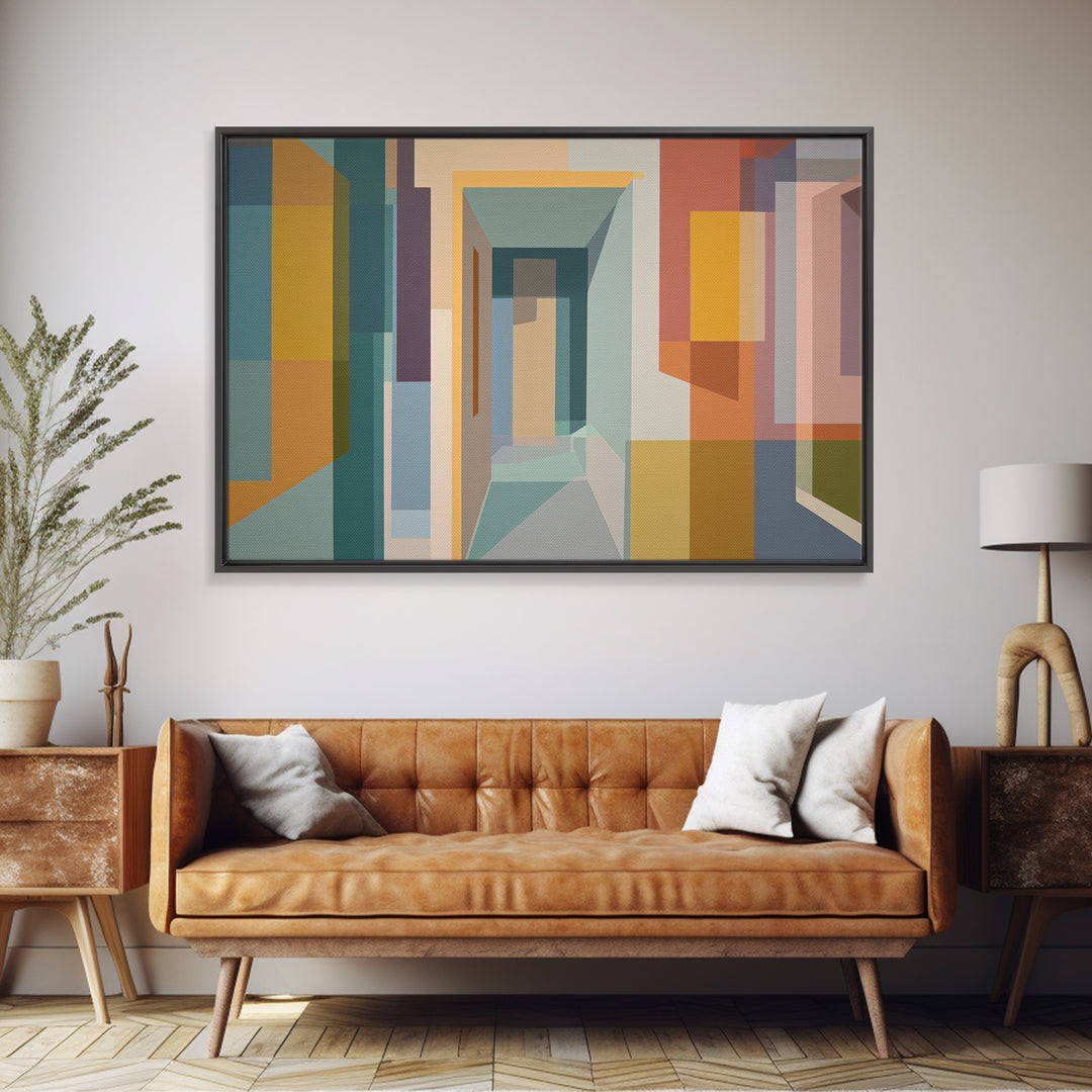 Pastel Abstract Hallway Canvas Print, Midcentury Modern, Geometric Poster, Modern Wall Decor, Minimalist Decor, Home Office Art