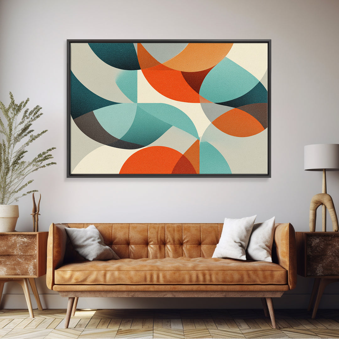 Orange Teal Circle Abstract Wall Art, Midcentury Modern Art, Geometric Shapes Art, Modern Art Print, Retro Wall Decor, Home Decor
