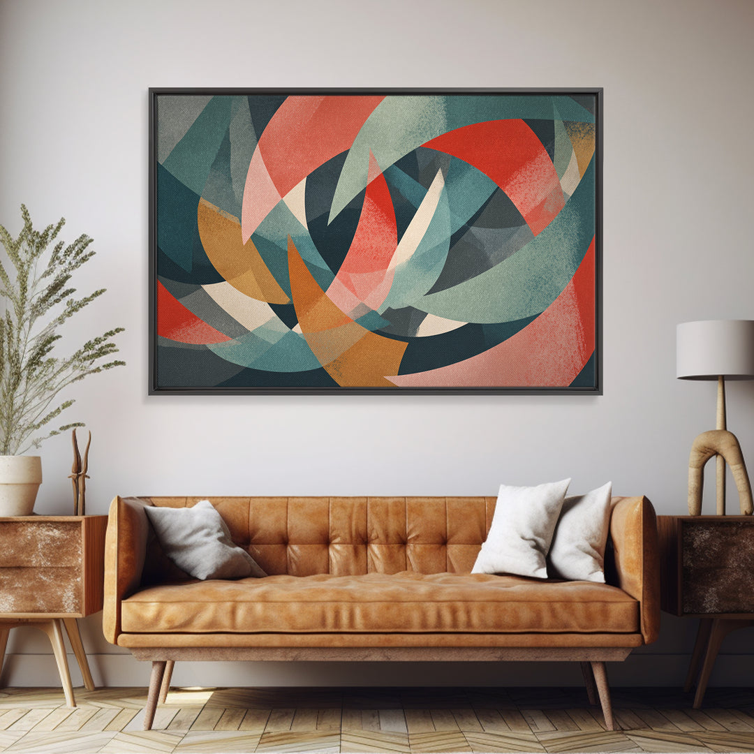 Dynamic Red Teal Abstract Canvas Print, Midcentury Abstract, Geometric Wall Art, Modern Art Print, Bold MCM Wall Decor, Statement Piece