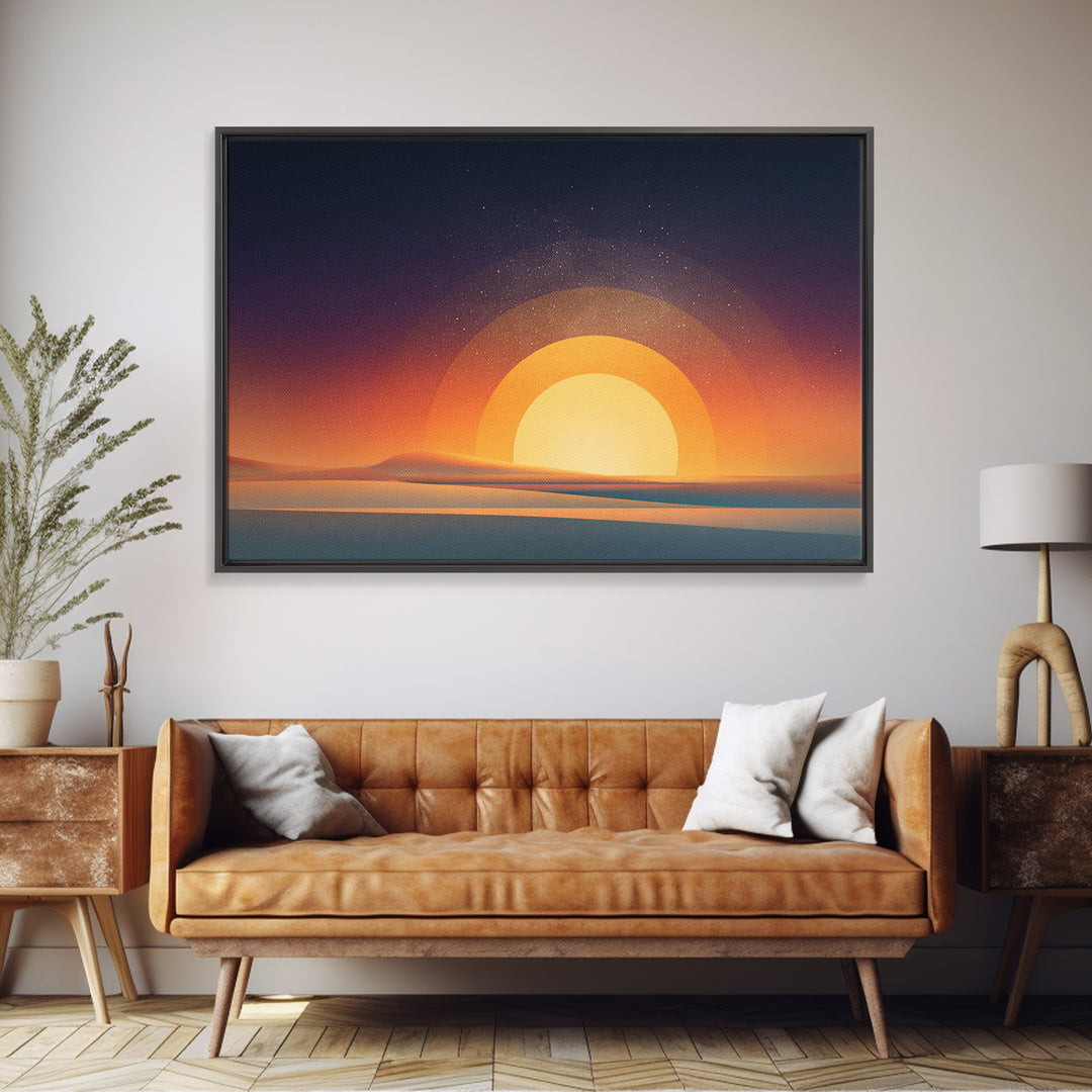 Orange Desert Sun Wall Art, Retro Modern Poster, Minimalist Landscape Print, Midcentury Decor, Warm Abstract Wall Decor Art