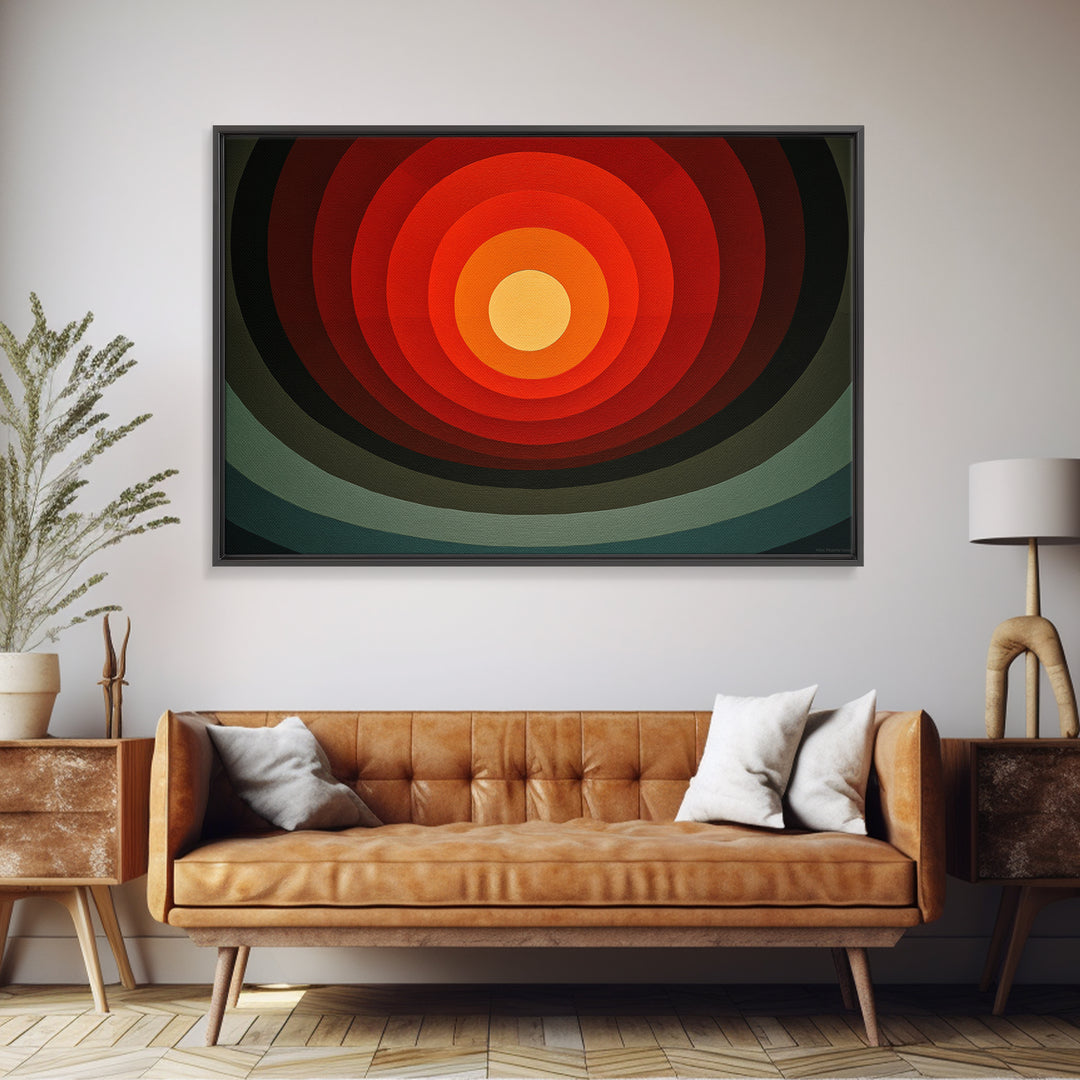 Hard Edge Red Orange Target Canvas Print, Midcentury Modern Wall Art, Retro Geometric Poster For Office Home Decor MCM Style