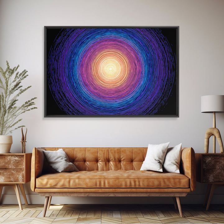 Vibrant Purple Blue Concentric Spiral Wall Art, Midcentury Modern Abstract Art Print, Geometric Retro Decor For Living Room