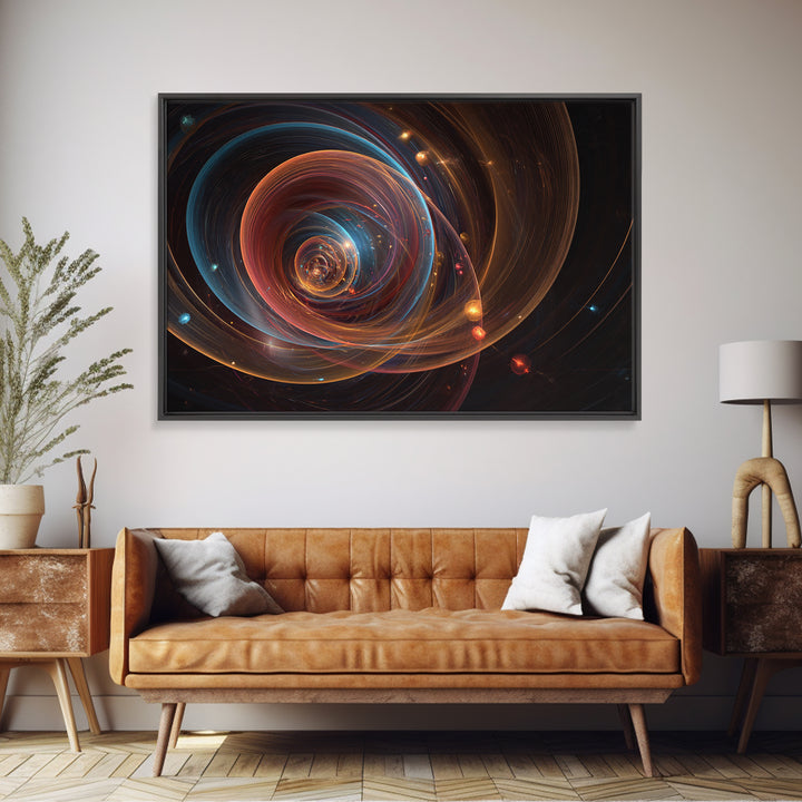 Cosmic Orbital Spiral Framed Canvas Print, Modern Abstract Art, Space Abstract Art Decor, Sci Fi Wall Art For Home Office