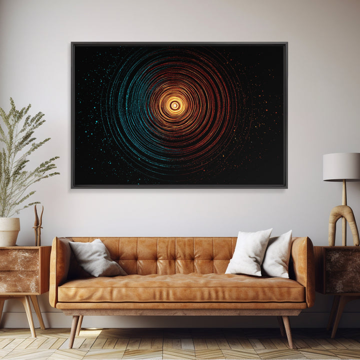 Glowing Orange Teal Concentric Rings Wall Art, Modern Abstract Art Print, Cosmic Retro Geometric Decor For Bedroom Office