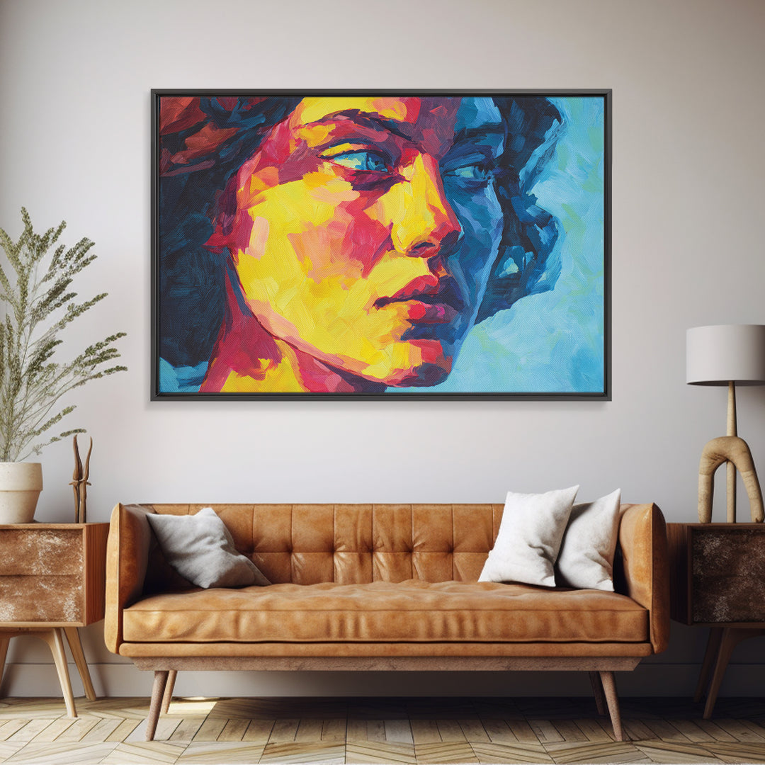 Colorful Expressionist Profile Portrait Canvas Print, Modern Abstract Art, Bold Figurative Wall Art For Bedroom Living Room