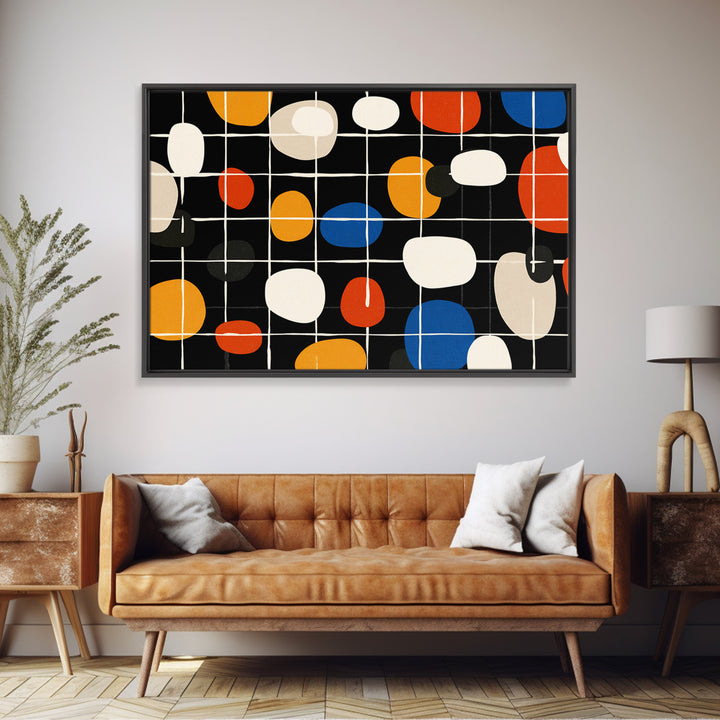 Atomic Oval Grid Wall Art, Orange Blue Midcentury Canvas Print, Retro Modern Geometric Decor For Kitchen Or Office Gallery Wall