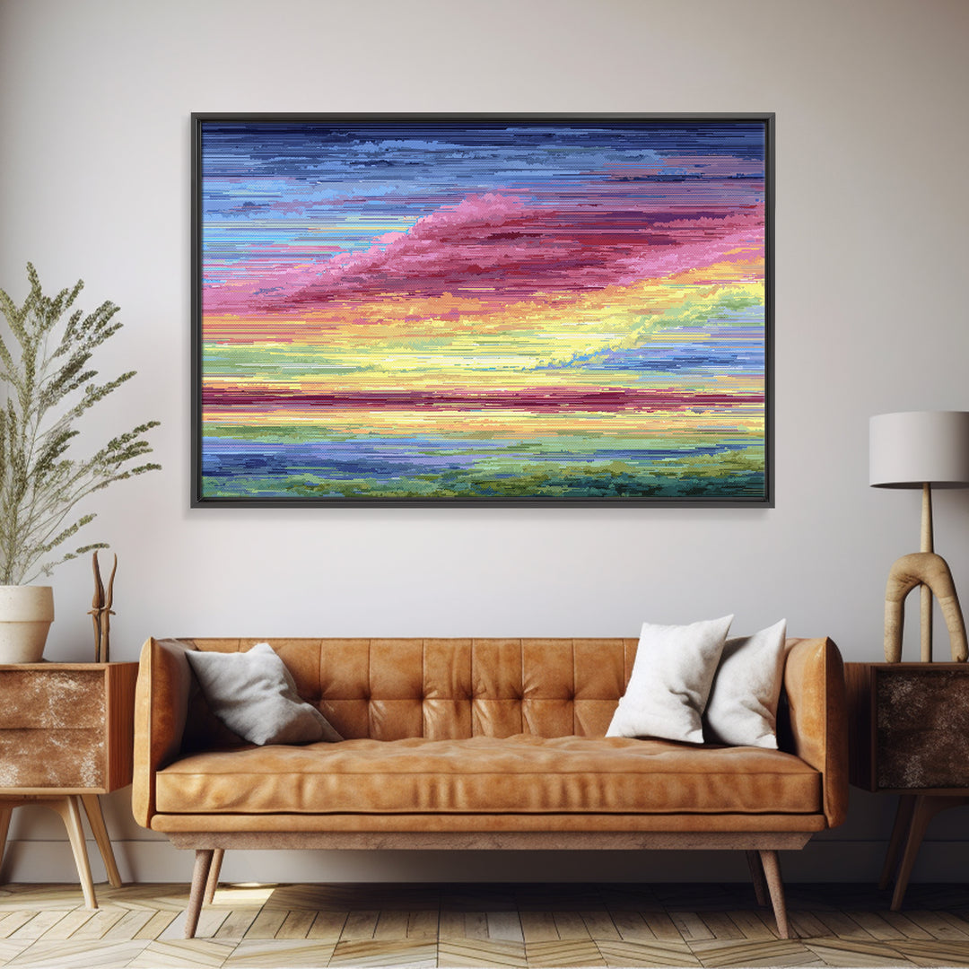 Vibrant Pink Yellow Sunset Clouds, Modern Wall Art, Bright Abstract Art Print, Colorful Living Room Decor Canvas Print Poster
