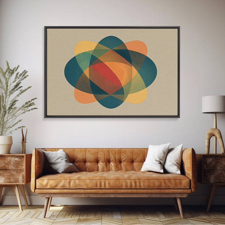 Translucent Atomic Orbit Abstract, Midcentury Modern Wall Art, Geometric Shapes Poster, Retro MCM Home Decor Canvas Print