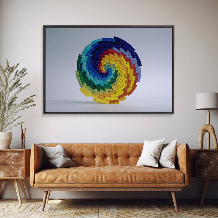 Rainbow Spiral Modern Sculpture Canvas Print, Midcentury Modern Geometric Wall Art, Colorful MCM Statement Piece Decor Gift