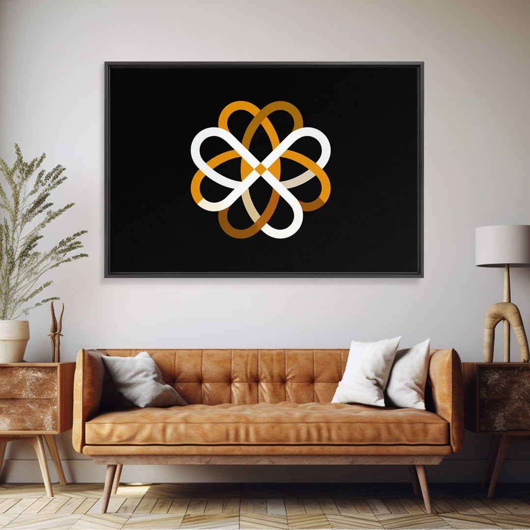 Orange White Atomic Loop Abstract, Modern Wall Art, Minimalist Geometric Poster, Retro MCM Home Decor Canvas Print Gift Idea