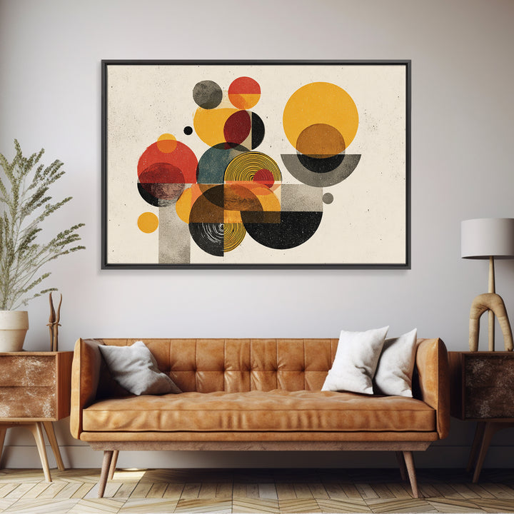 Warm Bauhaus Circles Canvas Print, Midcentury Modern Wall Art, Geometric Abstract Art, Retro Orange Black Home Decor Print Gift