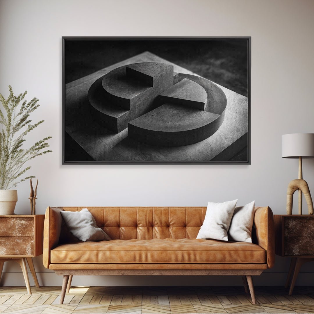 Black And White Concrete Circle Sculpture Canvas Print, Modern Abstract Art, Minimalist Wall Art, Masculine Office Wall Decor