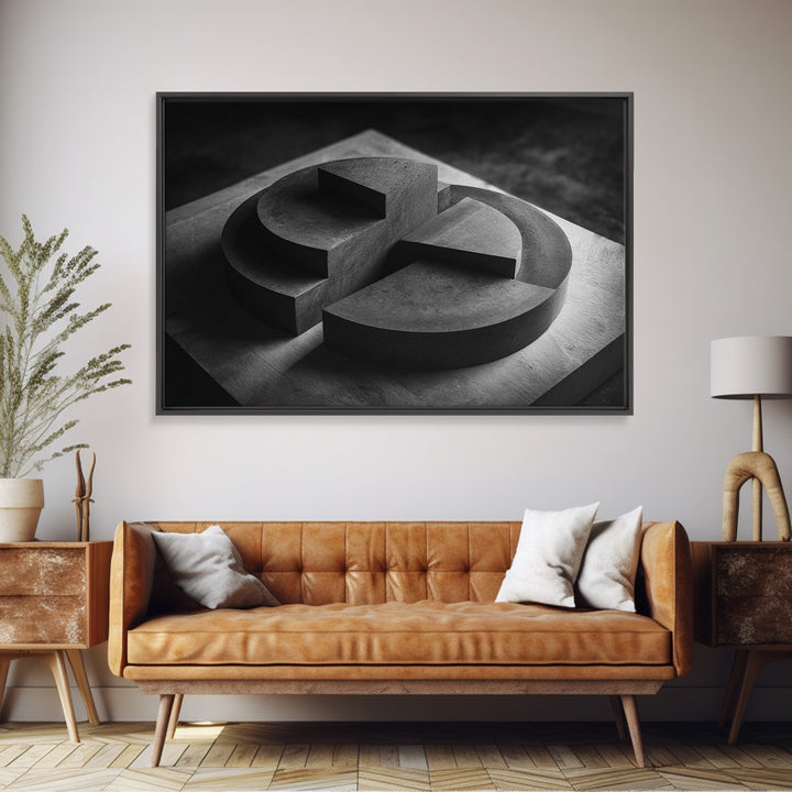 Black And White Concrete Circle Sculpture Canvas Print, Modern Abstract Art, Minimalist Wall Art, Masculine Office Wall Decor