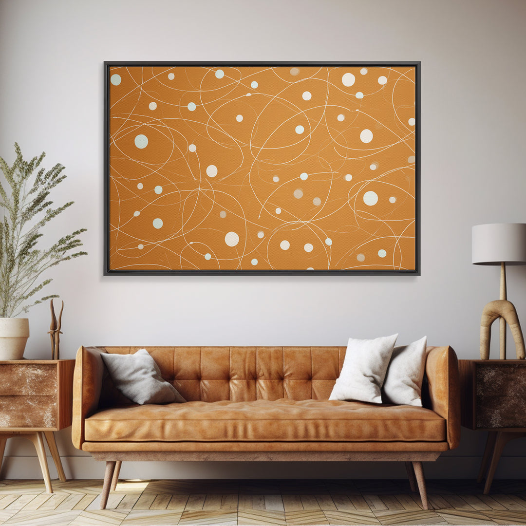 Burnt Orange Orbit Line Wall Art, Midcentury Modern Abstract Print, Minimal Atomic Pattern, Neutral Geometric Office Decor