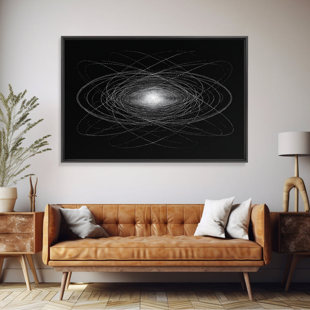 White Dotted Orbital Galaxy Wall Art, Cosmic Abstract Art Print, Modern Space Poster, Sci Fi Wall Decor, Black Minimalist Decor