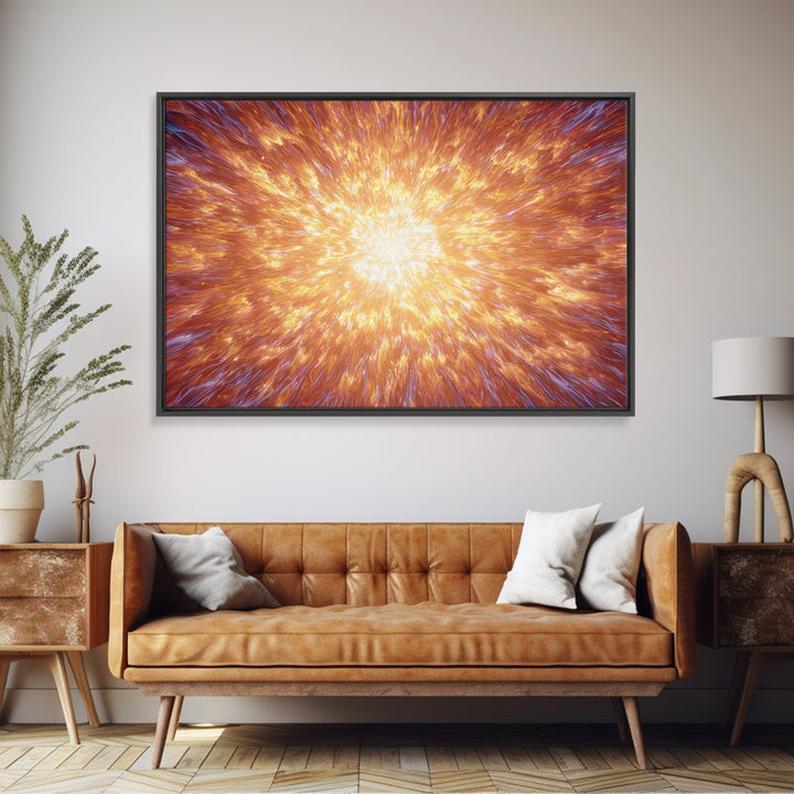 Fiery Cosmic Explosion Canvas Print, Bright Abstract Art, Orange Starburst Wall Art, Modern Space Poster, Statement Home Decor