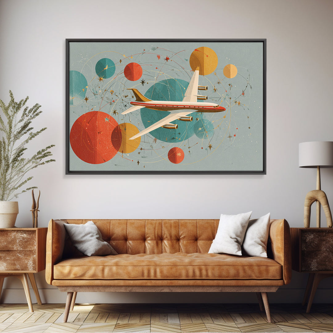 Retro Jet Age Airplane Orbit Abstract Wall Art, Midcentury Modern Art Print, Atomic Aviation Poster, MCM Living Room Decor